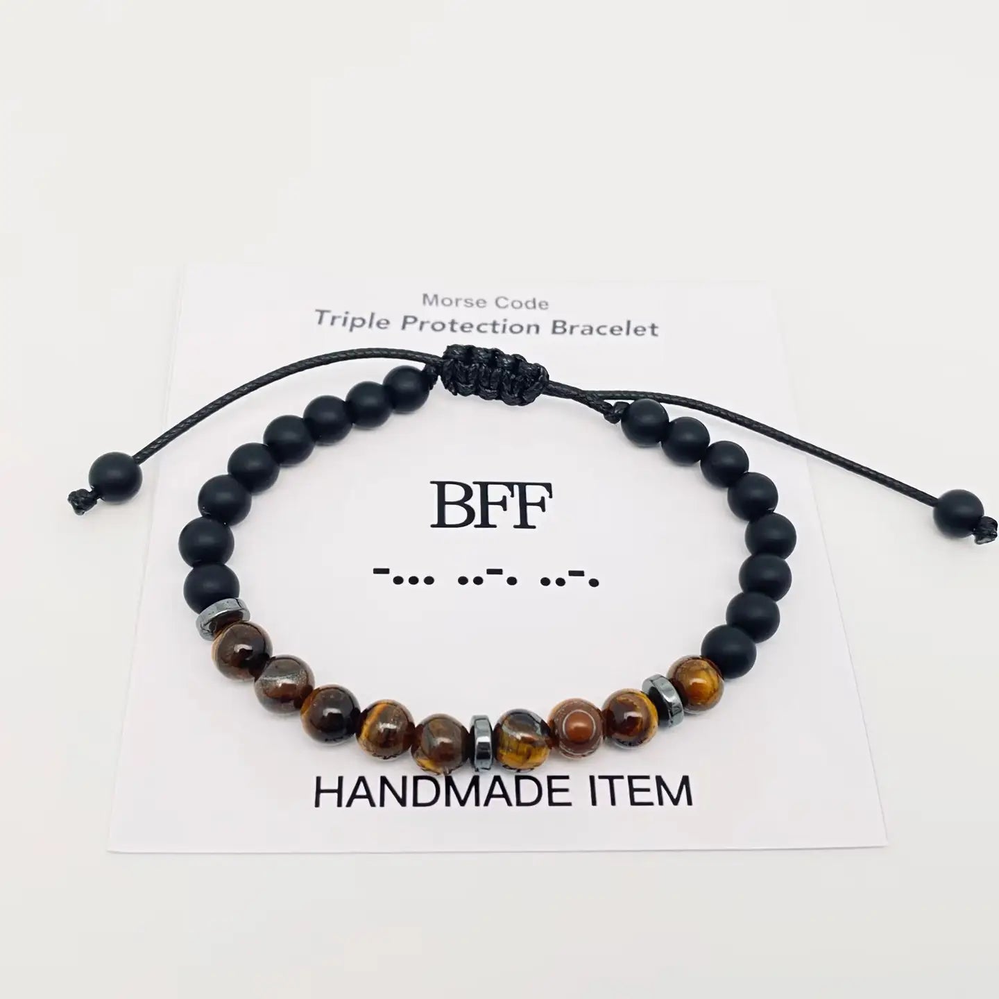 Handmade BFF Morse Code 6mm Tiger Eye Stone Beads Bracelets