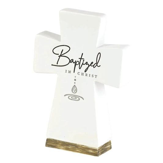 Tabletop Cross Baptized in Christ Resin