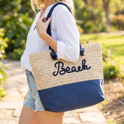 Large Beach Print Braided Tote Bag