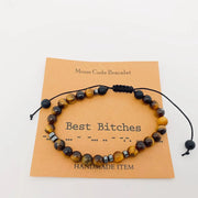 Morse Code Tiger's Eye Frosted Stone Beaded Stretch Bracelet - Best Bitches