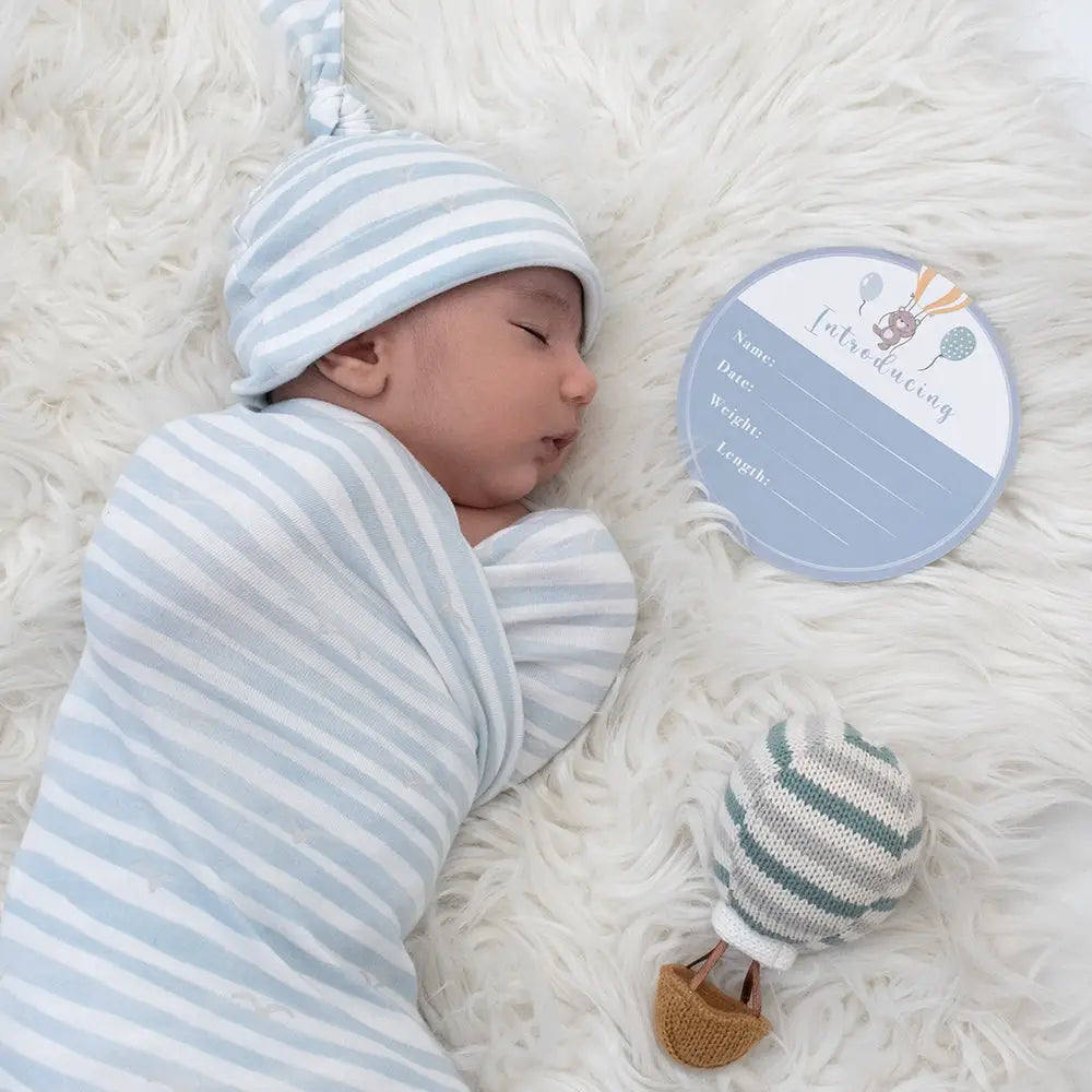 Newborn Baby Gift Set Cotton| Hello World - Blue Stripes