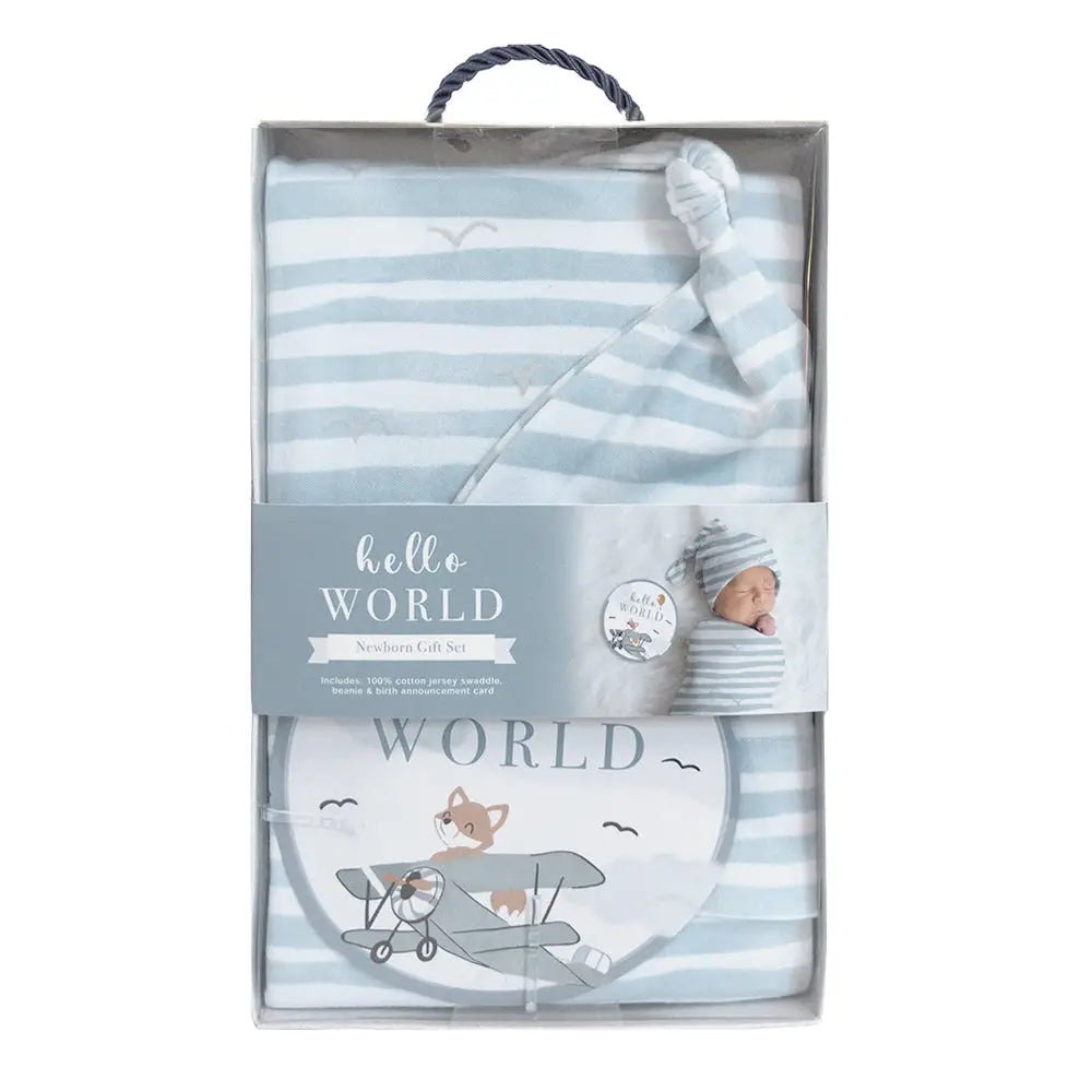 Newborn Baby Gift Set Cotton| Hello World - Blue Stripes