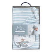Newborn Baby Gift Set Cotton| Hello World - Blue Stripes