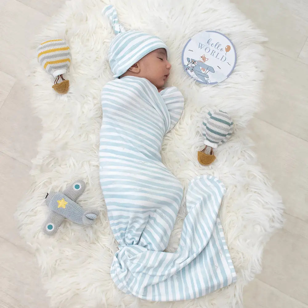 Newborn Baby Gift Set Cotton| Hello World - Blue Stripes
