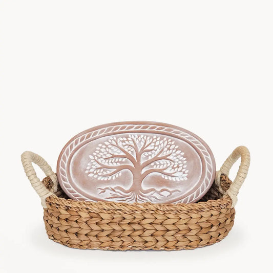 Handmade Bread Warmer & Wicker Basket - Tree of Life Oval