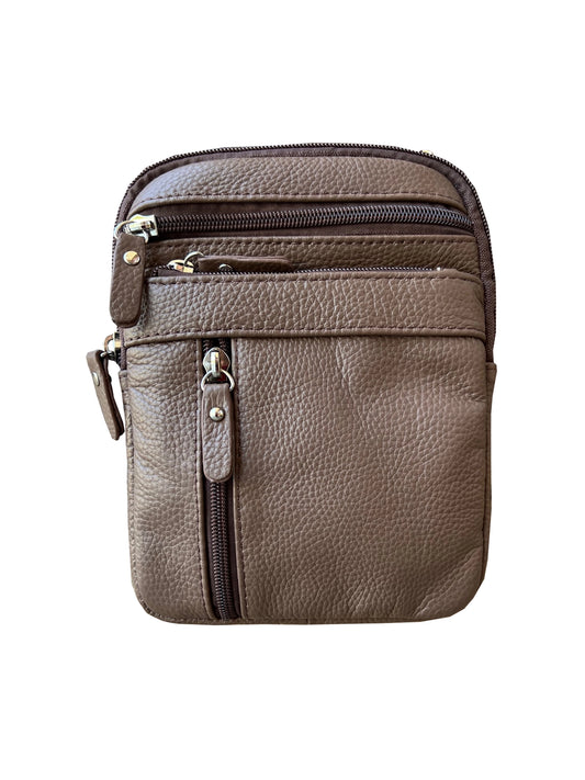 Genuine Cowhide Leather Crossbody Brown