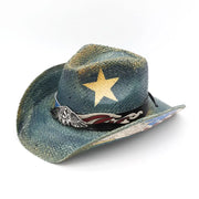 Yellow Star Western Usa Accent Cowboy Hat, American Flag w/Eagle on Rim