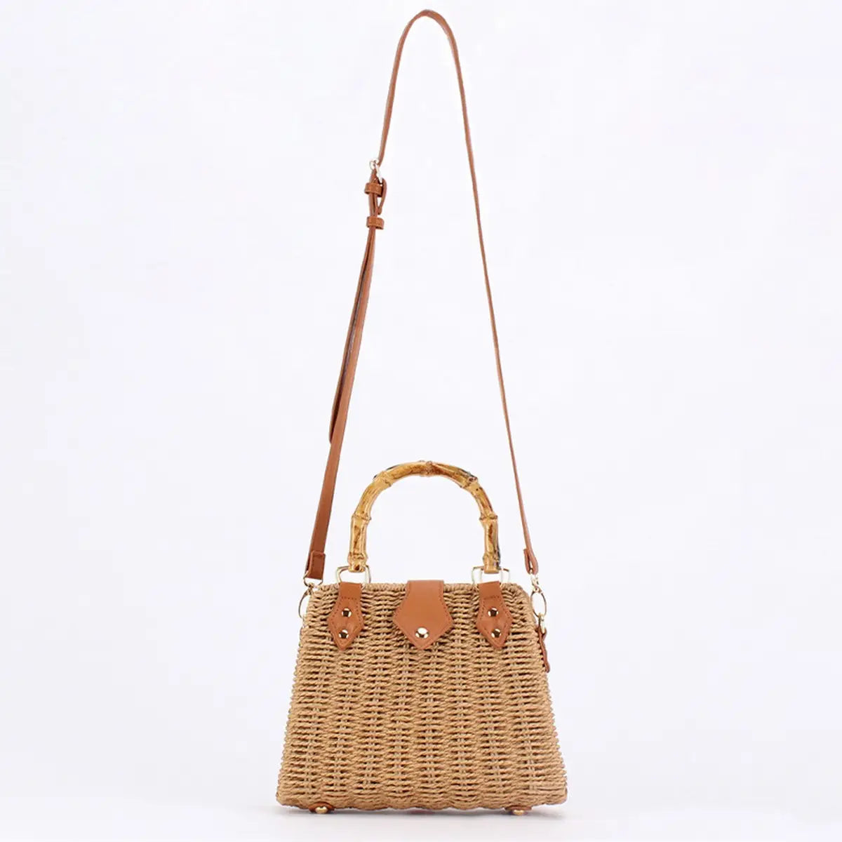Straw Beach Bag with Bamboo Handle Purse