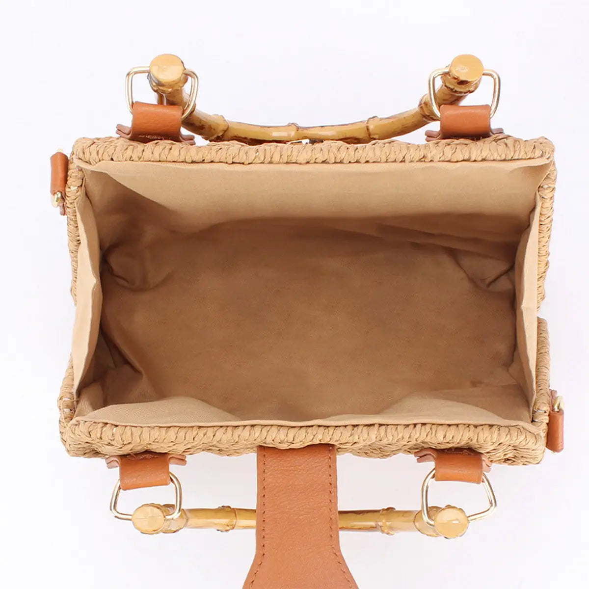 Straw Beach Bag with Bamboo Handle Purse