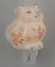 Night Lights -Exquisite Porcelain Cat W/Pink Flowers
