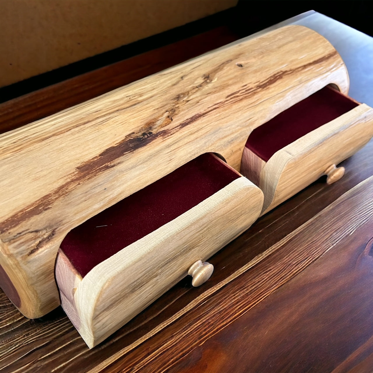 Handcrafted Cedar Wood Jewely Box Double Drawers with two Hidden Drawers