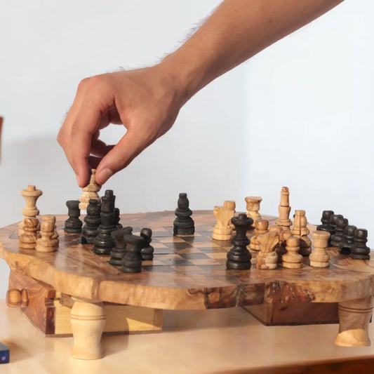 Handmade Olive Wood Chess Board with Storage Drawers