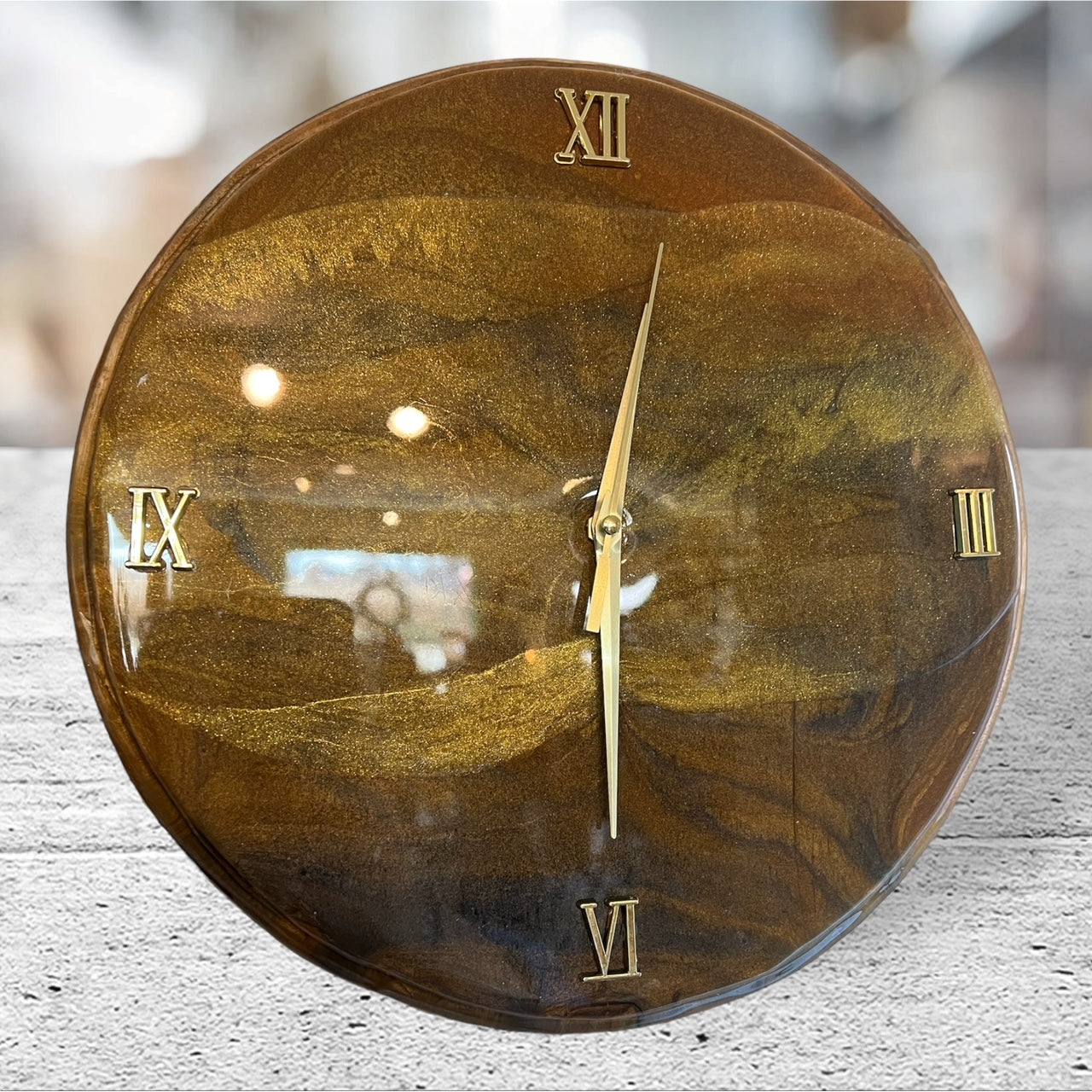 Handmade Classy Epoxy Resin Gold Wave Clock on Wood – Dream Tree Designs