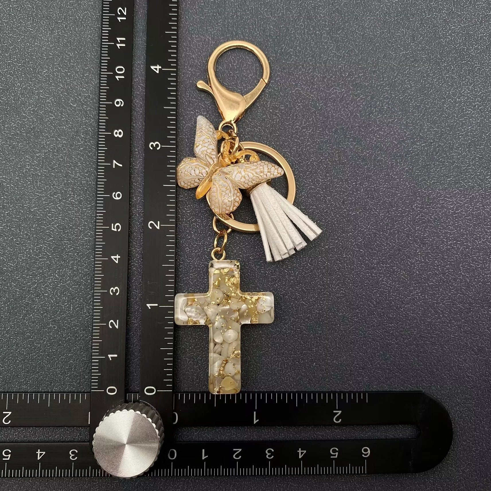 Resin Cross Butterfly Charm Tassel Keychain Bag Ornaments Assorted Colors