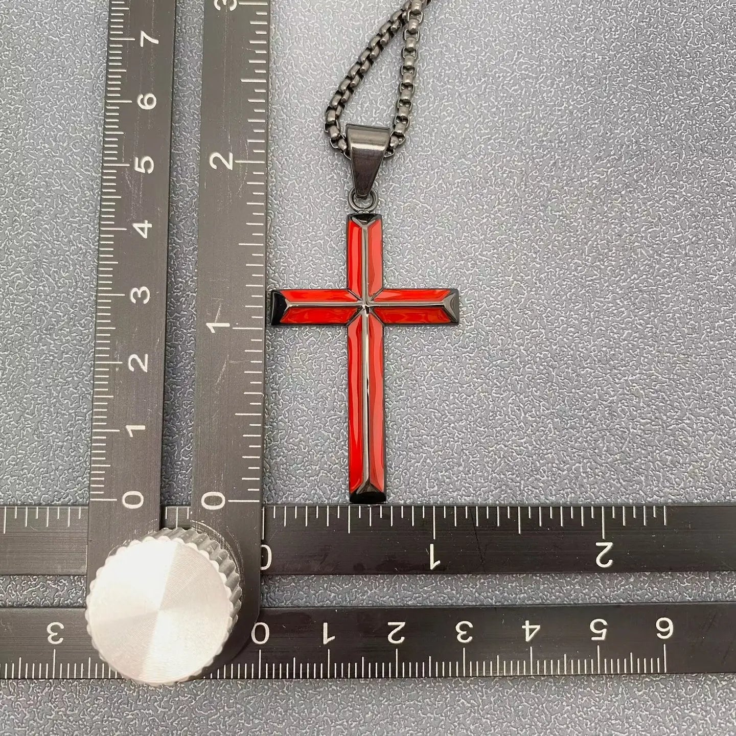 Enamel Beveled Cross Stainless Steel Necklace Black