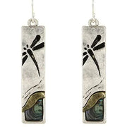 Worn Silver Abalone Dragonfly Rectangle Earrings