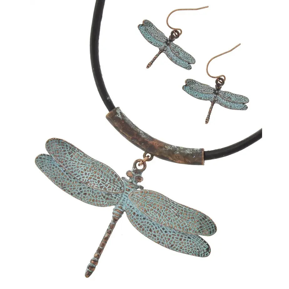 3D Dragonfly Necklace with Leather Cord Set