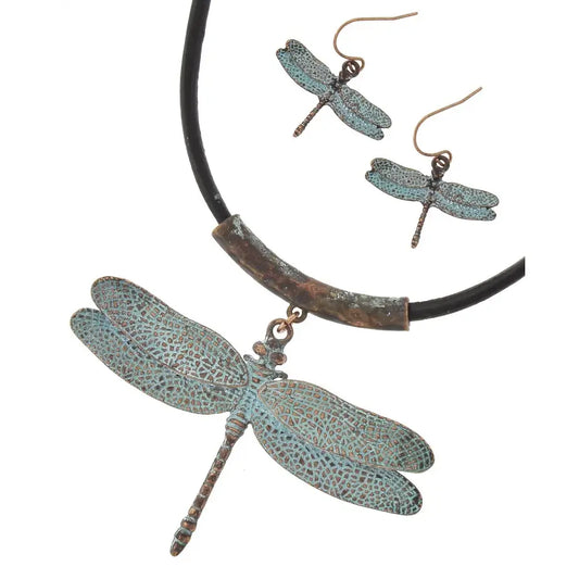 3D Dragonfly Necklace with Leather Cord Set