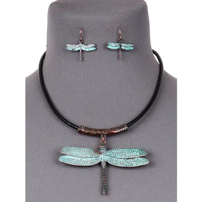 3D Dragonfly Necklace with Leather Cord Set