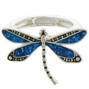 Glitter Blue Dragonfly Metal Stretch Ring