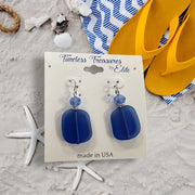 Handmade Sea Glass Drop Earrings Blue