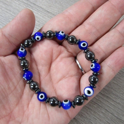 Glass & Hematite Evil Eye Protection Bracelet 8mm –