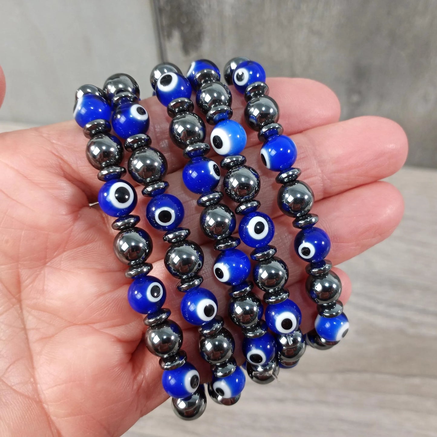 Glass & Hematite Evil Eye Protection Bracelet 8mm –