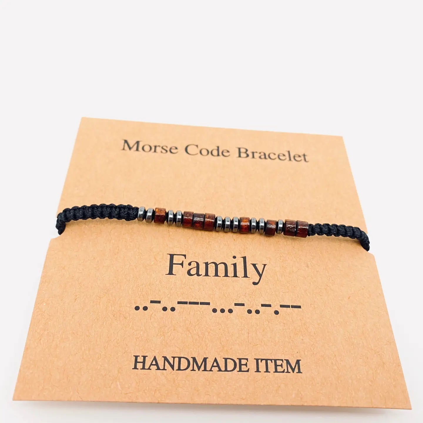 Multi-Style Hand-Woven Wood Bead Morse Code Bracelet - Family