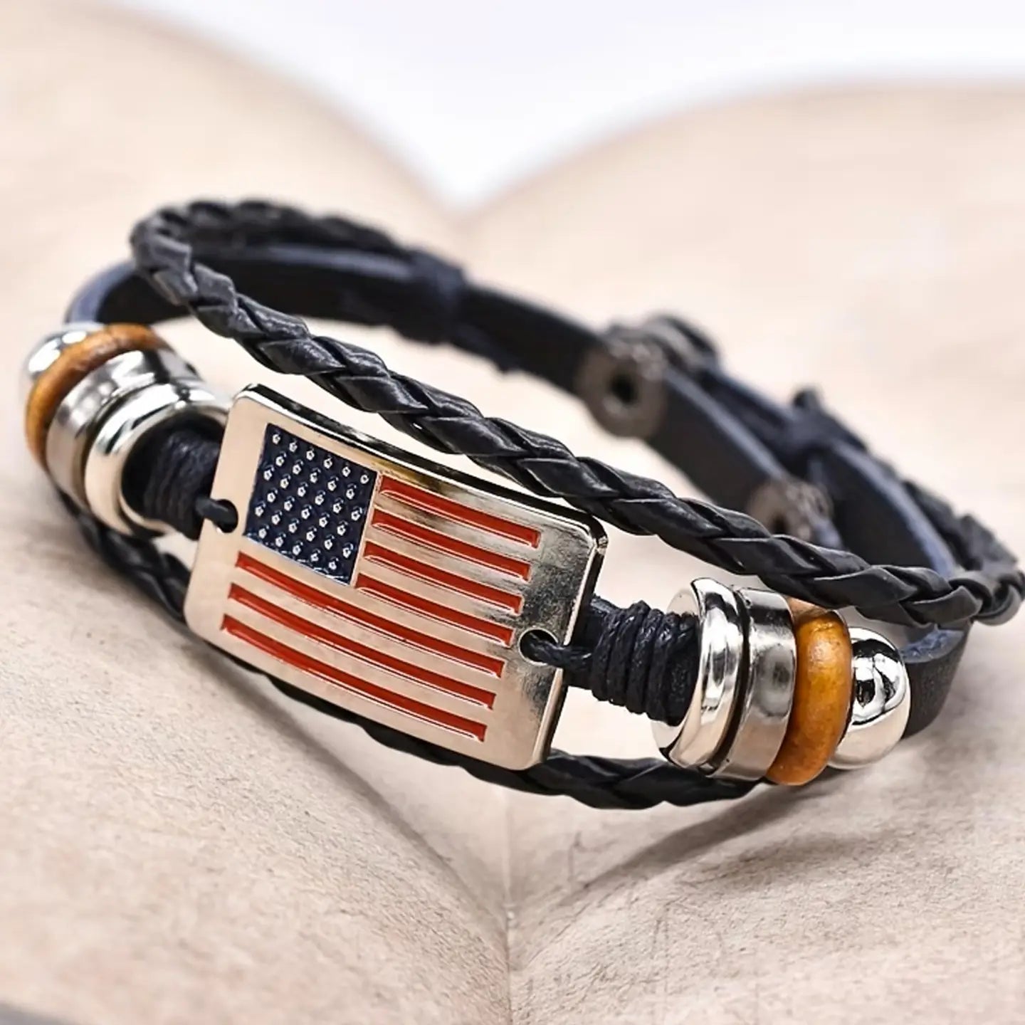USA Flag Braided Leather Bracelet Perfect For Women or Men