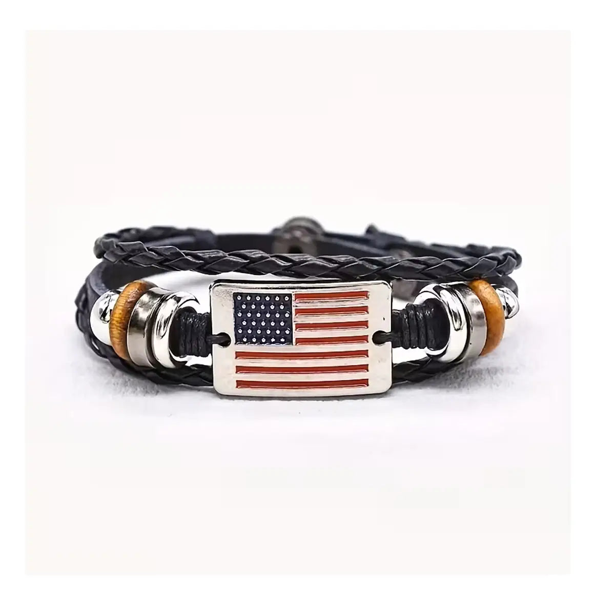 USA Flag Braided Leather Bracelet Perfect For Women or Men