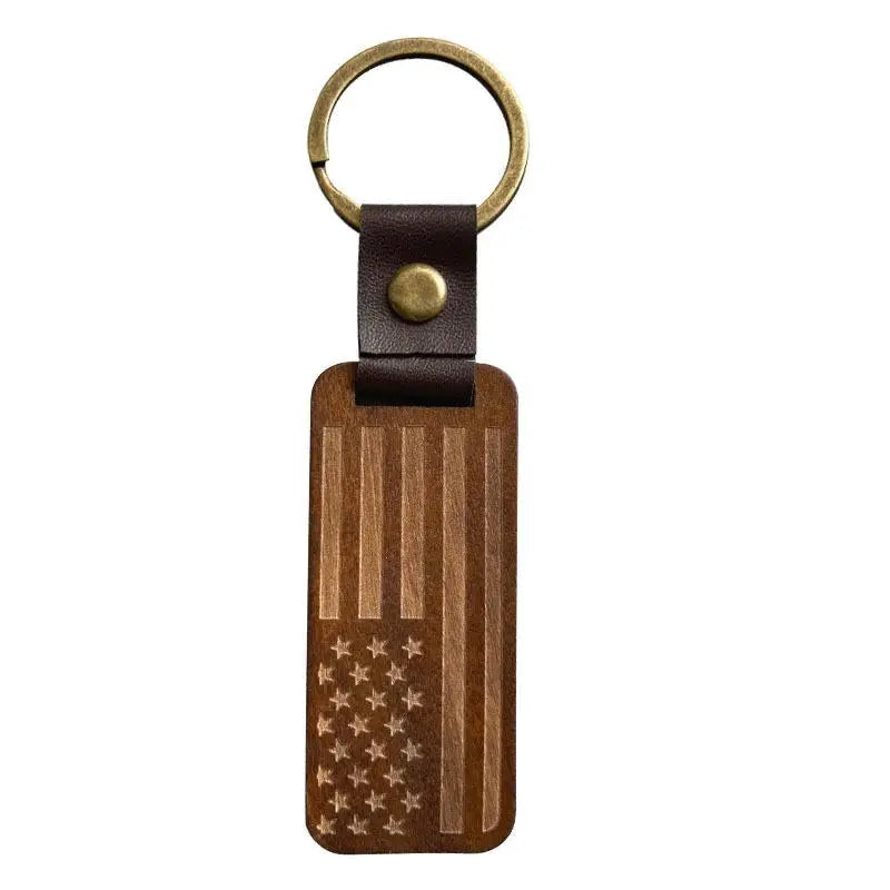 Leather Wood Pendant Keychain Gift for Dad Mom Friends
