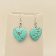 Heart Shape Charm Green Turquoise Natural Stone Dangle Earrings