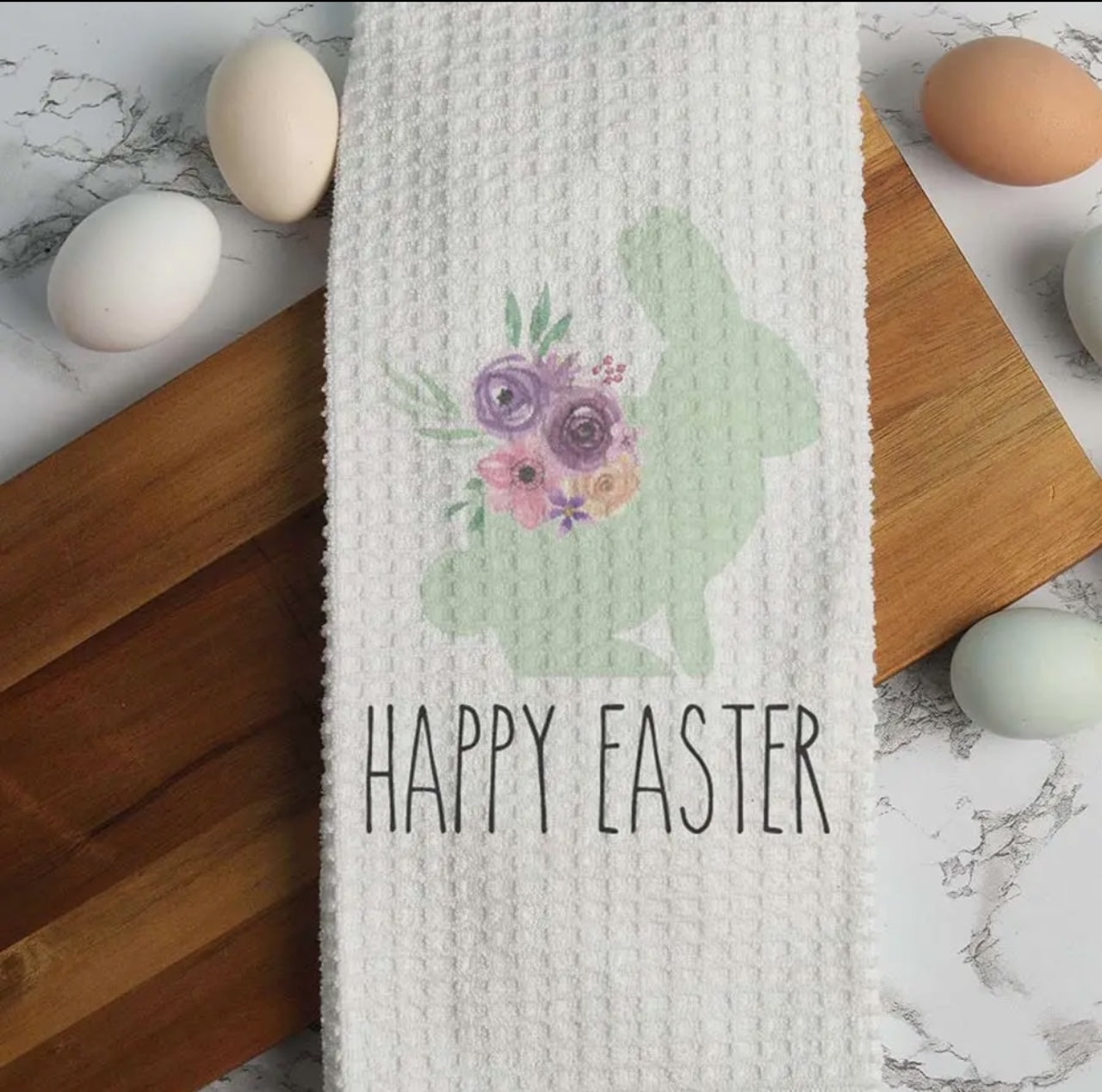 Happy Easter Green Bunny Kitchen Towel, Spring Dish Towel, Tea Towel