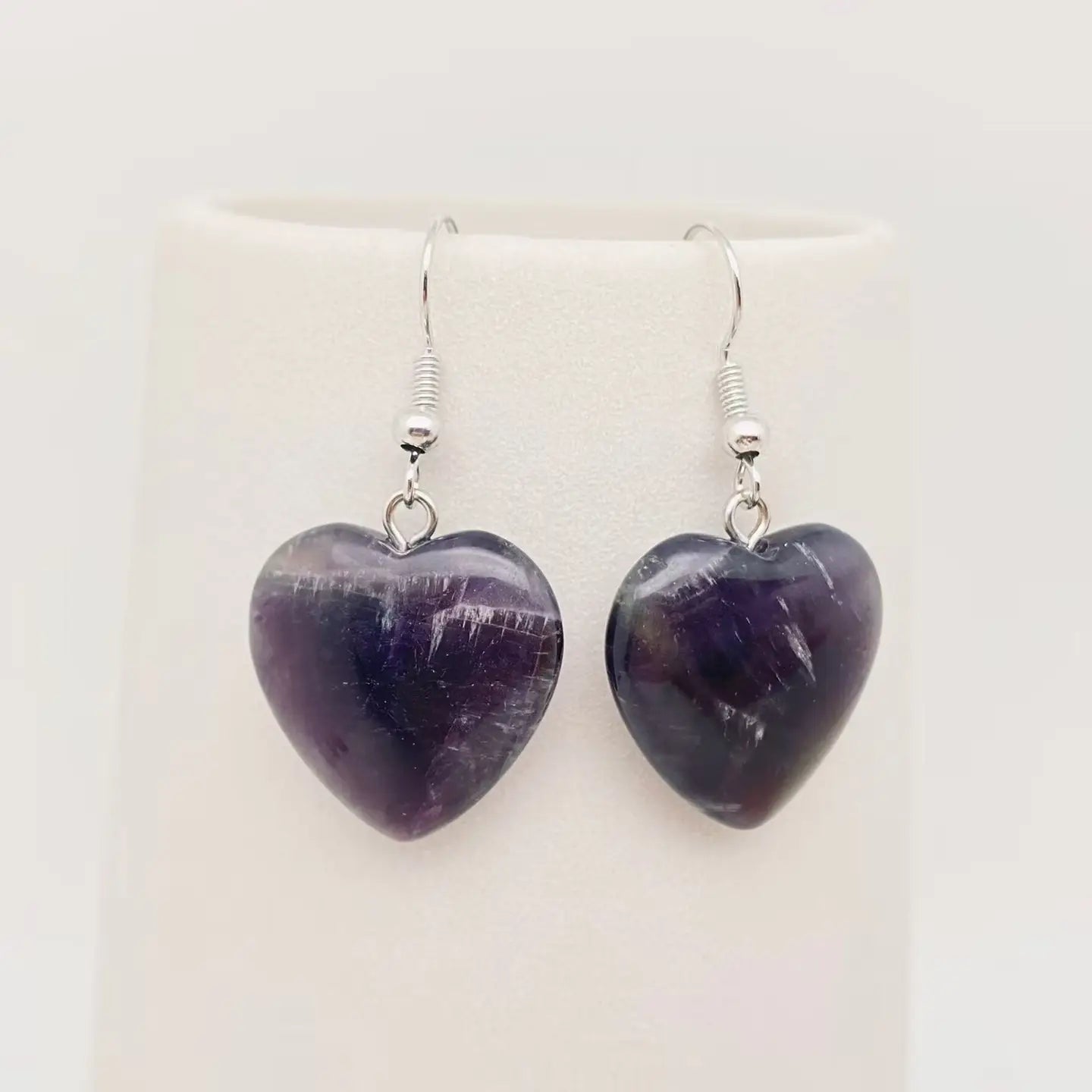 Heart Shape Charm Amethyst Natural Stone Dangle Earrings