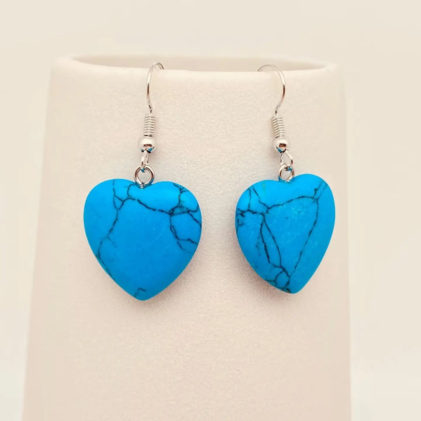 Heart Shape Charm Blue Turquoise Natural Stone Dangle Earrings