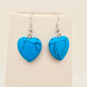 Heart Shape Charm Blue Turquoise Natural Stone Dangle Earrings