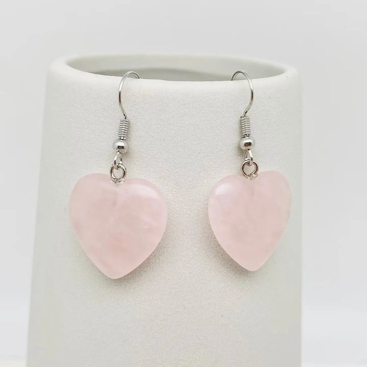 Heart Shape Charm Plink Crystal Natural Stone Dangle Earrings