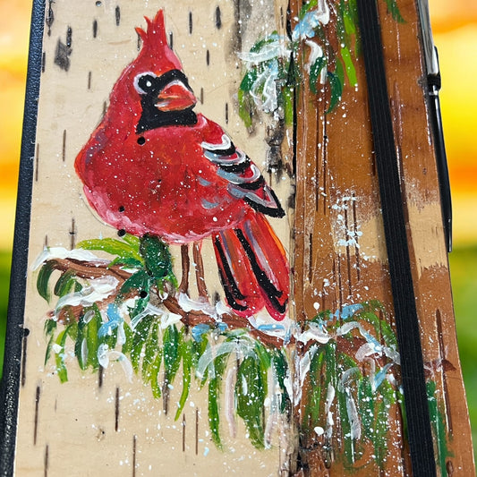 Beautiful Handcrafted Cardinal Birch Bark Journal 5-1/2"x8-1/2"