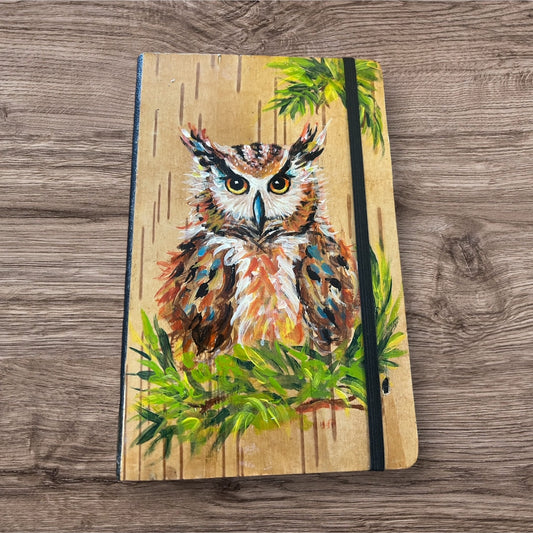 Beautiful Handcrafted Owl Birch Bark Journal 5-1/2"x8-1/2"