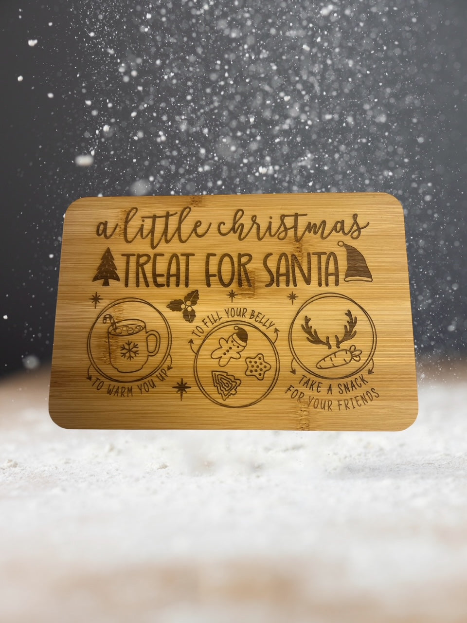 Santa Treat Tray, Bamboo Wood with Laser Print, Santa Plate