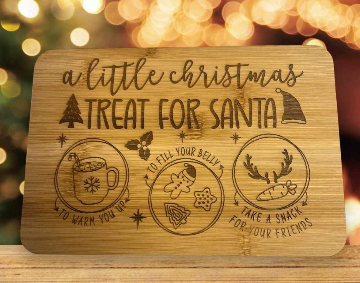 Santa Treat Tray, Bamboo Wood with Laser Print, Santa Plate