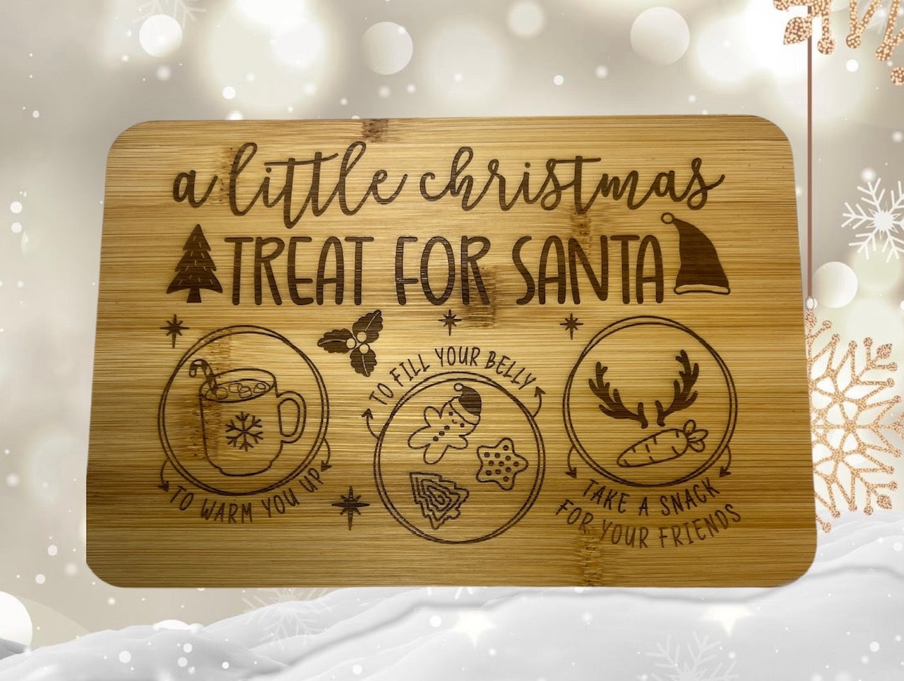 Santa Treat Tray, Bamboo Wood with Laser Print, Santa Plate