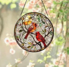 Cardinal Stainer Glass Suncatcher 6"