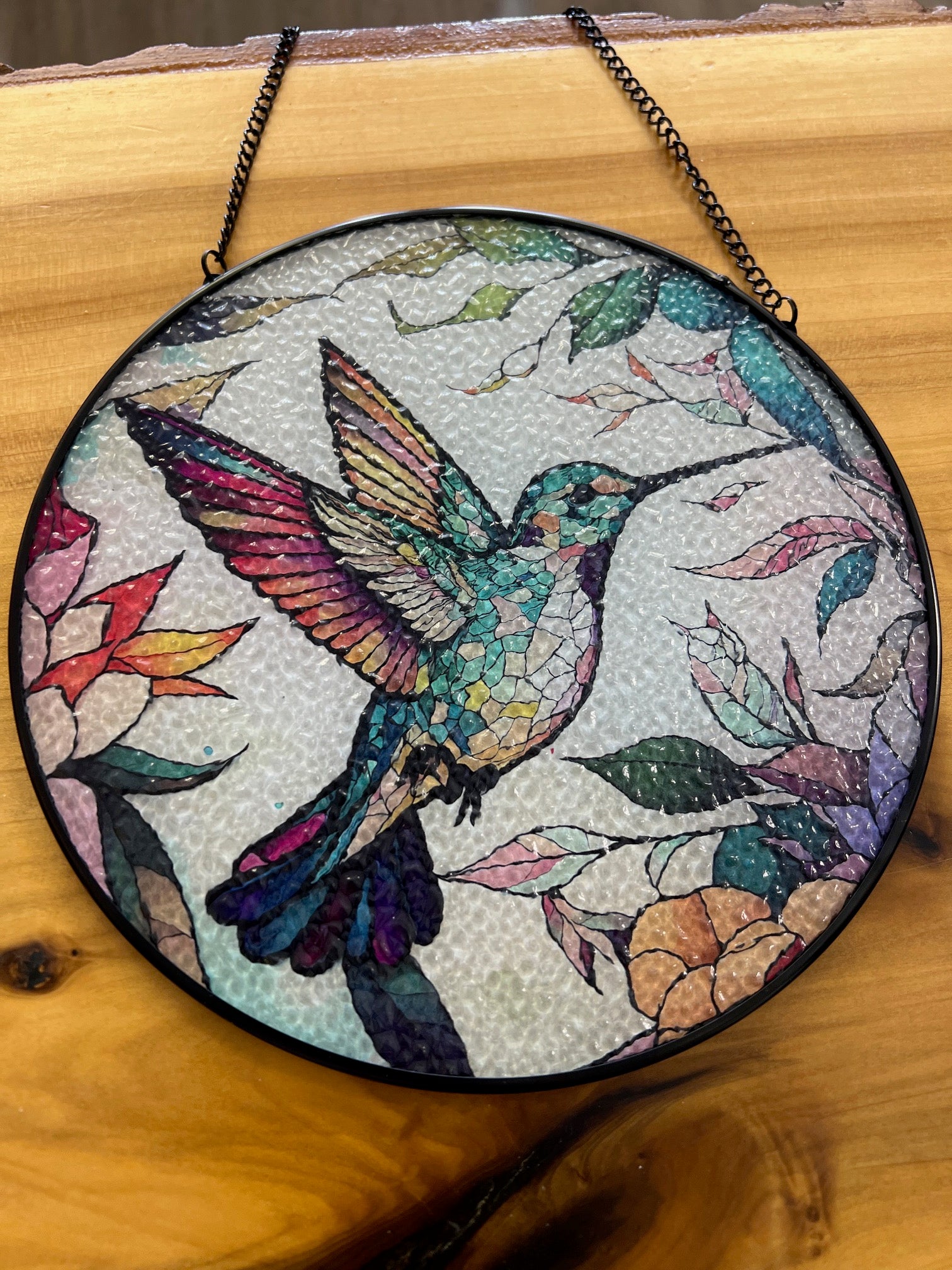 Hummingbird Stained Glass Suncatcher 7.8"