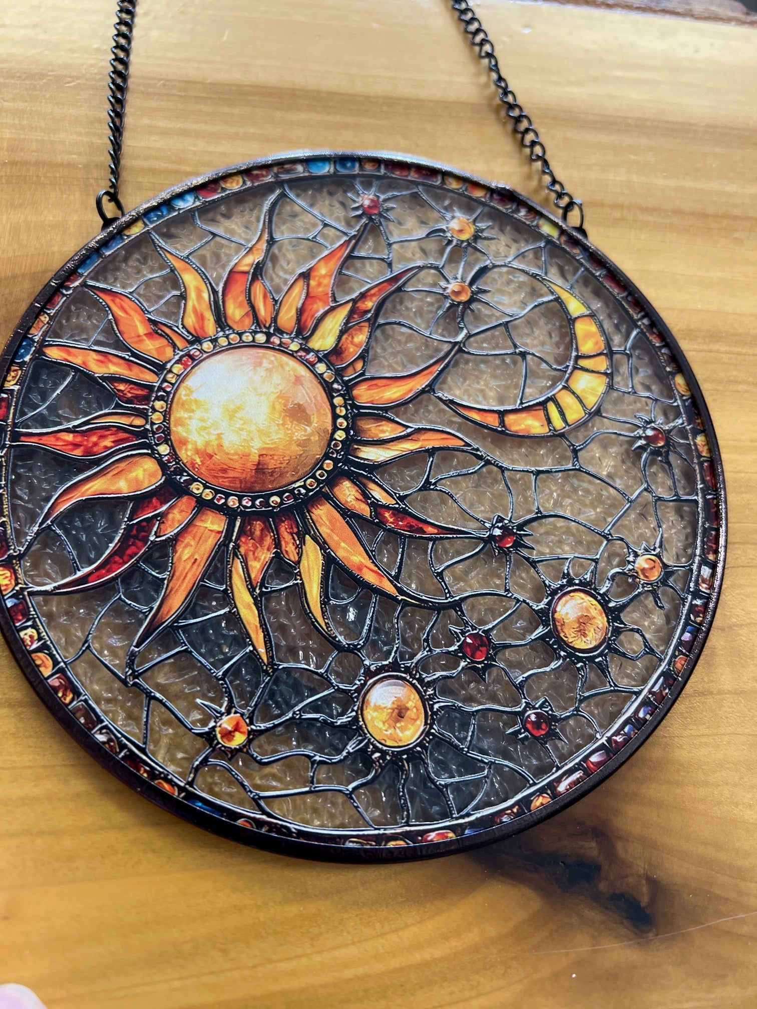 Celestial Sun and Moon Stained Glass 6"