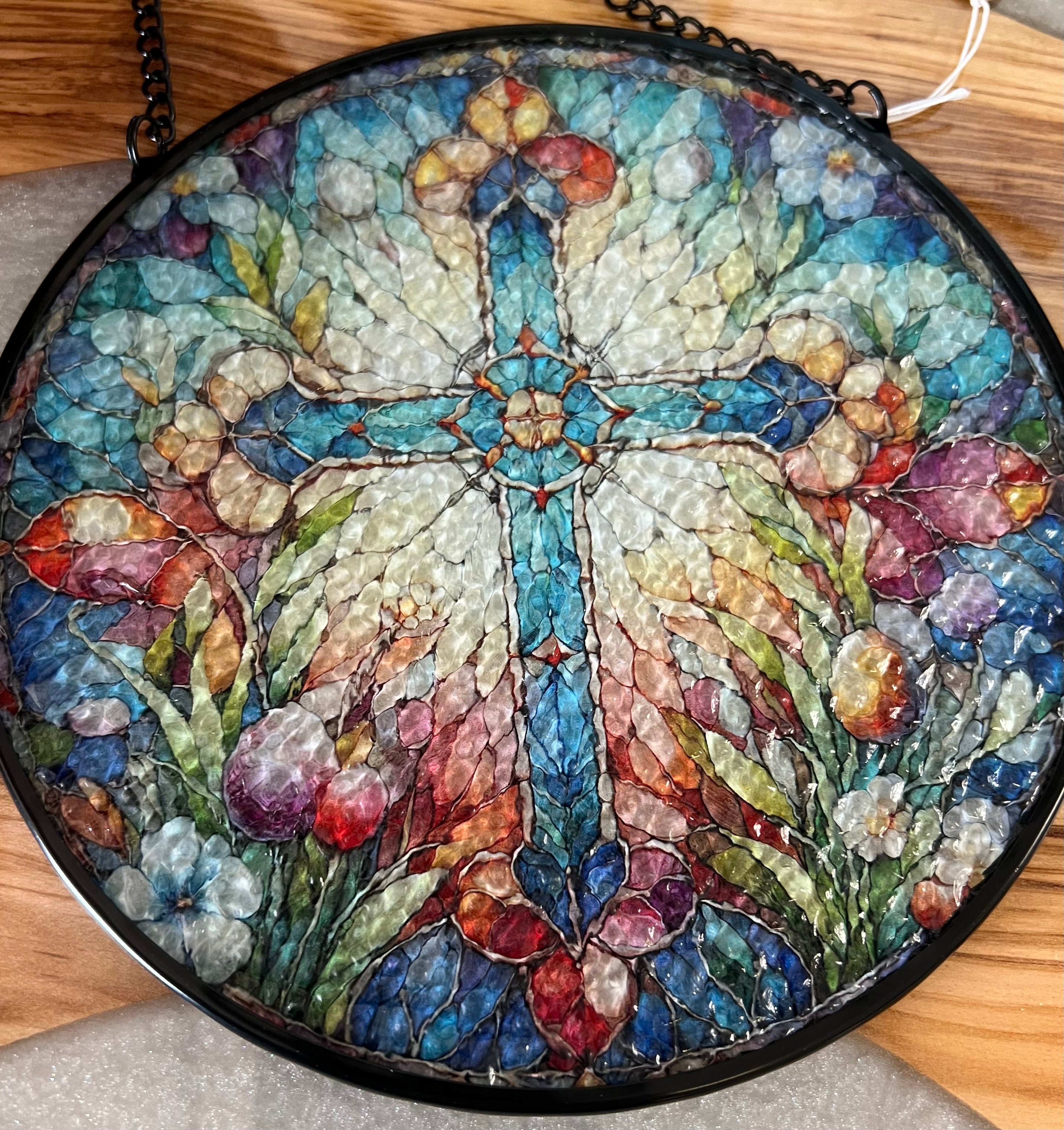 Stained Glass Cross and Wildflowers 6"