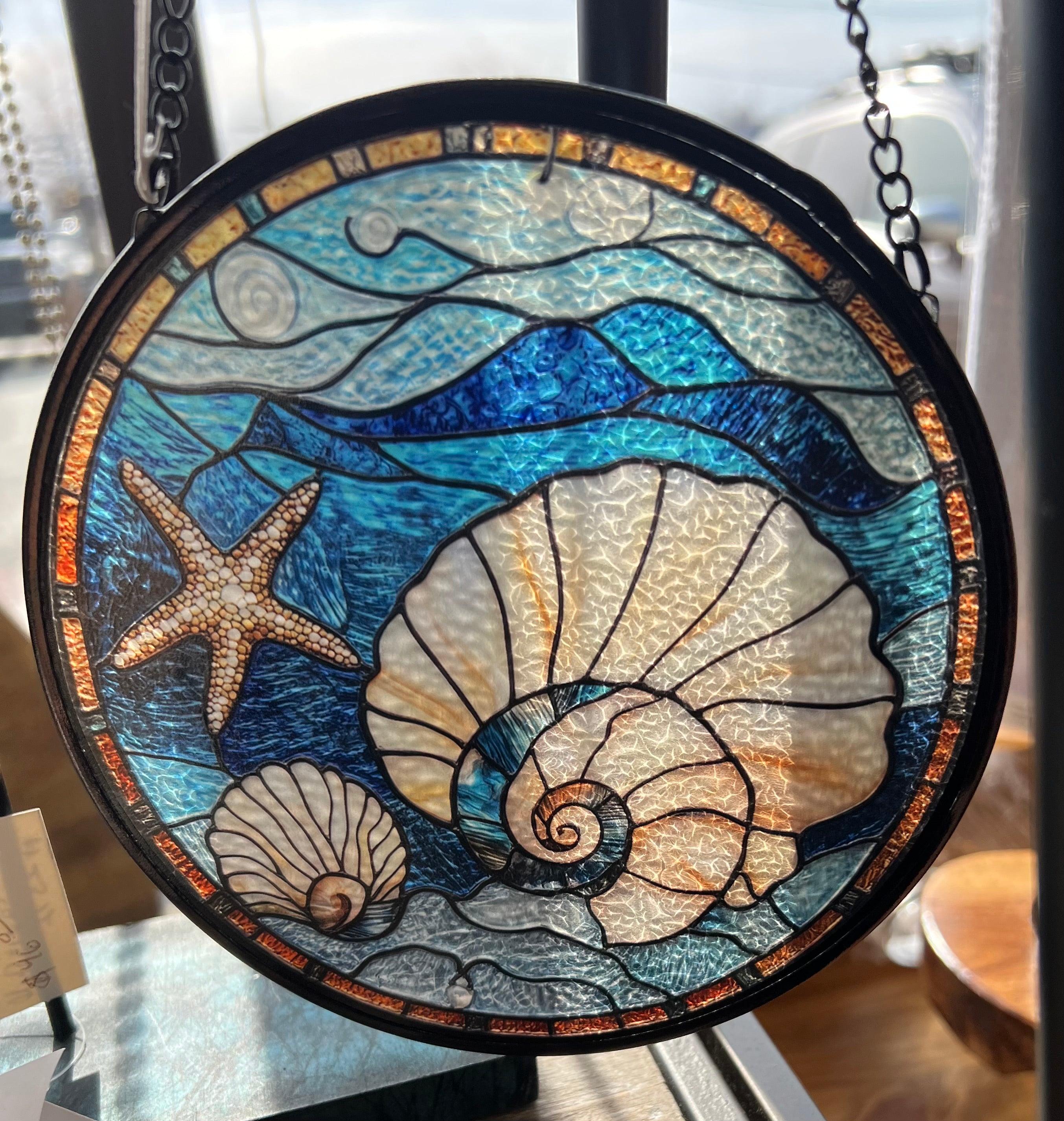 Seashell Stained Glass Suncatcher, Ocean 6"