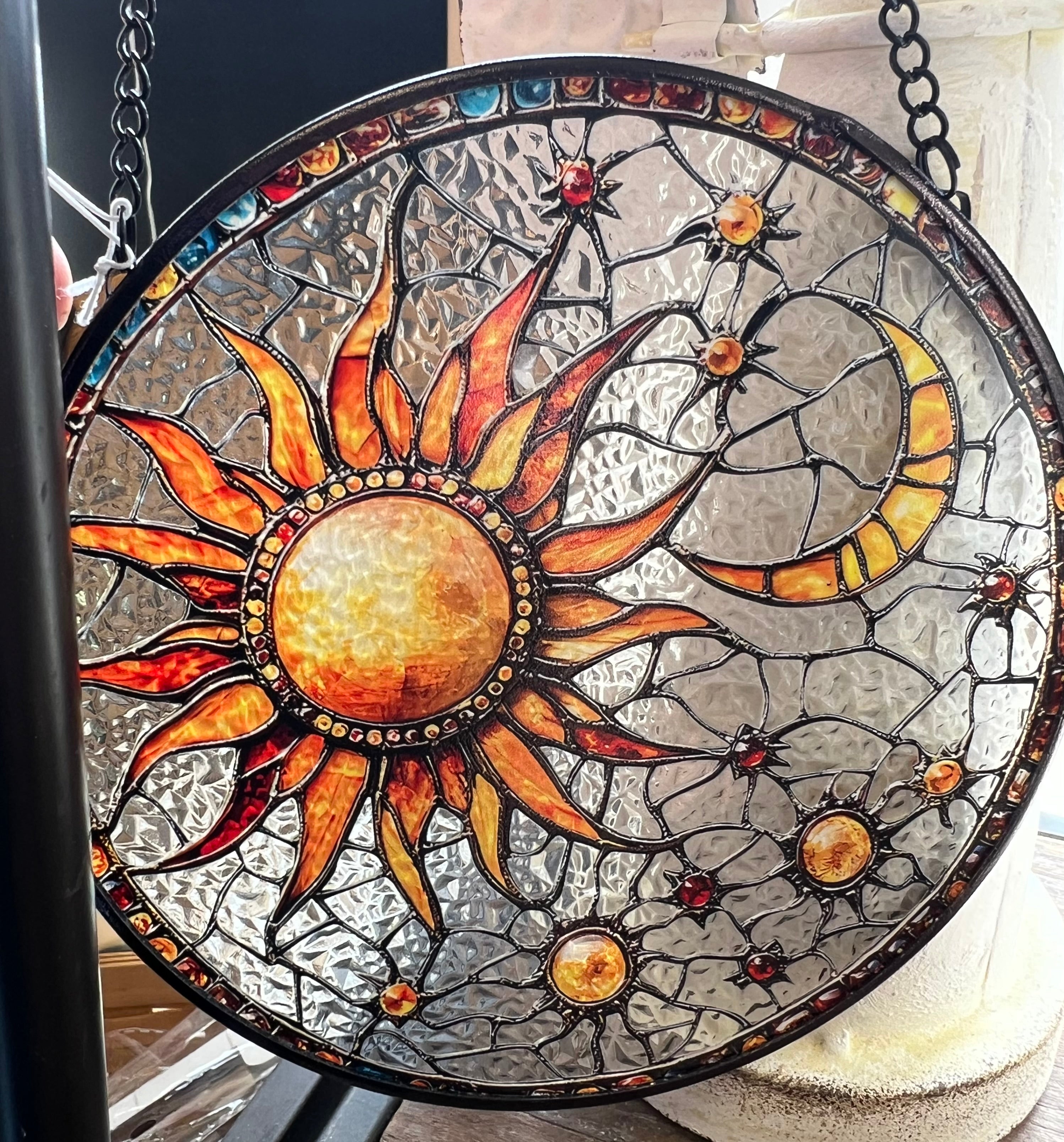 Celestial Sun and Moon Stained Glass 6"