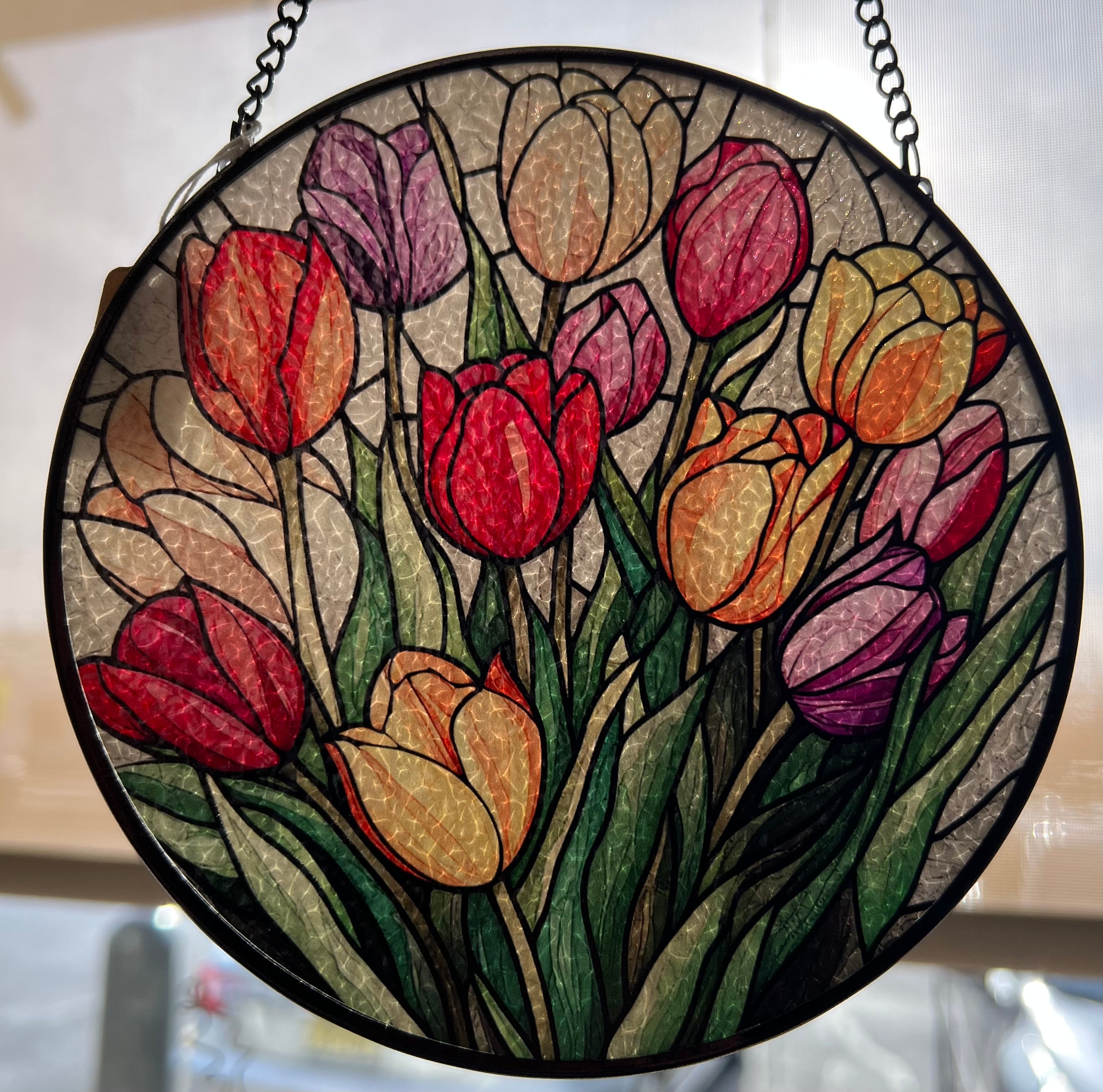 Colorful Tulips Glass Suncatcher 6"