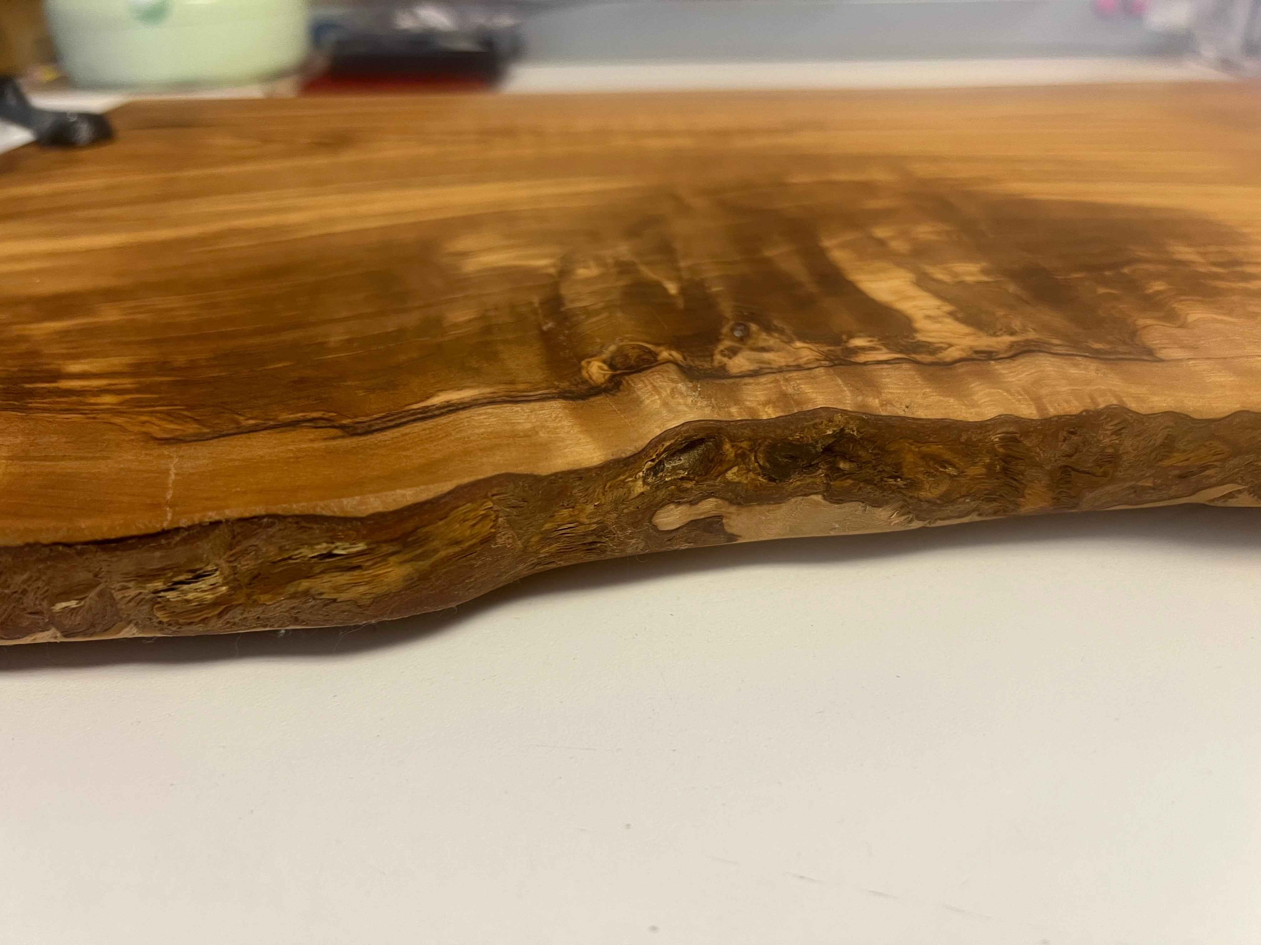 18" Octopus Handle Rustic Handmade Olive Wood Bark Edge Charcuterie Board